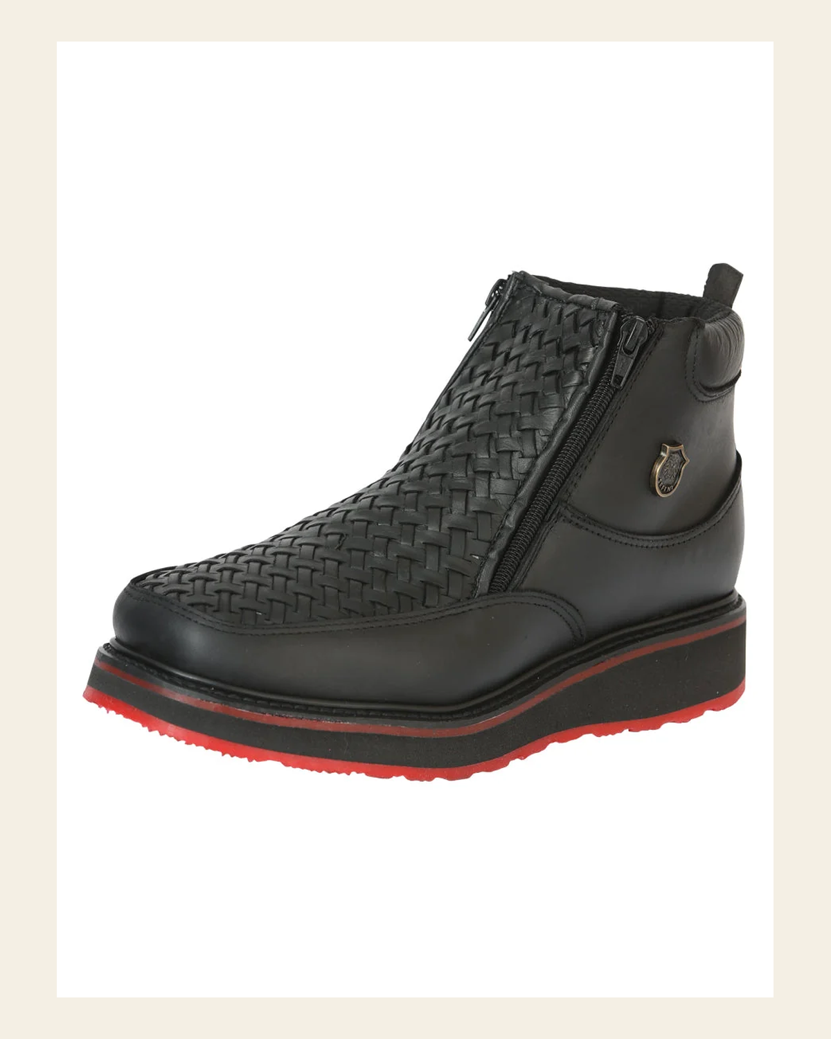 Sefeni Men’s Double Zipper Shoe Crazy Leather - Black 45394 on a warm cream background