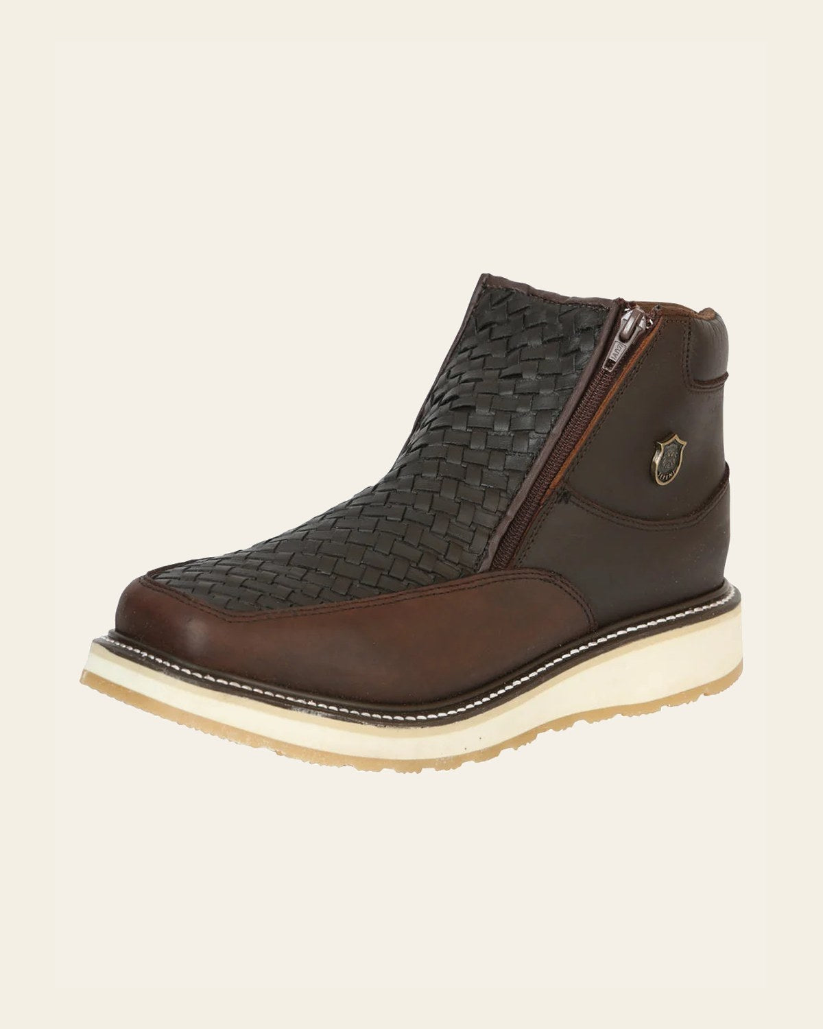 Sefeni Men’s Double Zipper Shoe Crazy Leather -Choco 45395 on a warm cream background