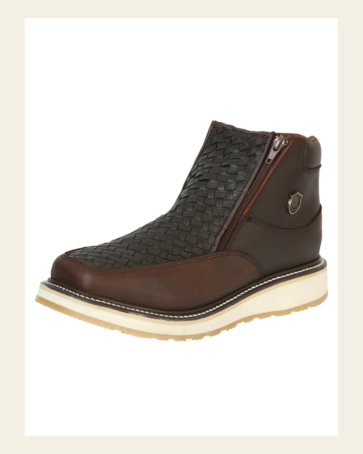 Sefeni Men’s Double Zipper Shoe Crazy Leather -Choco 45395 on a warm cream background
