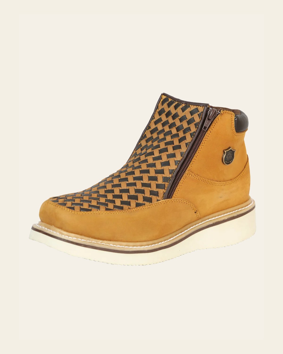 Sefeni Men’s Double Zipper Shoe Crazy Leather - Honey 45396 on a warm cream background