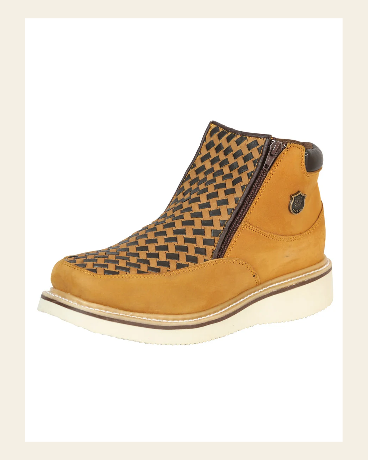 Sefeni Men’s Double Zipper Shoe Crazy Leather - Honey 45396 on a warm cream background