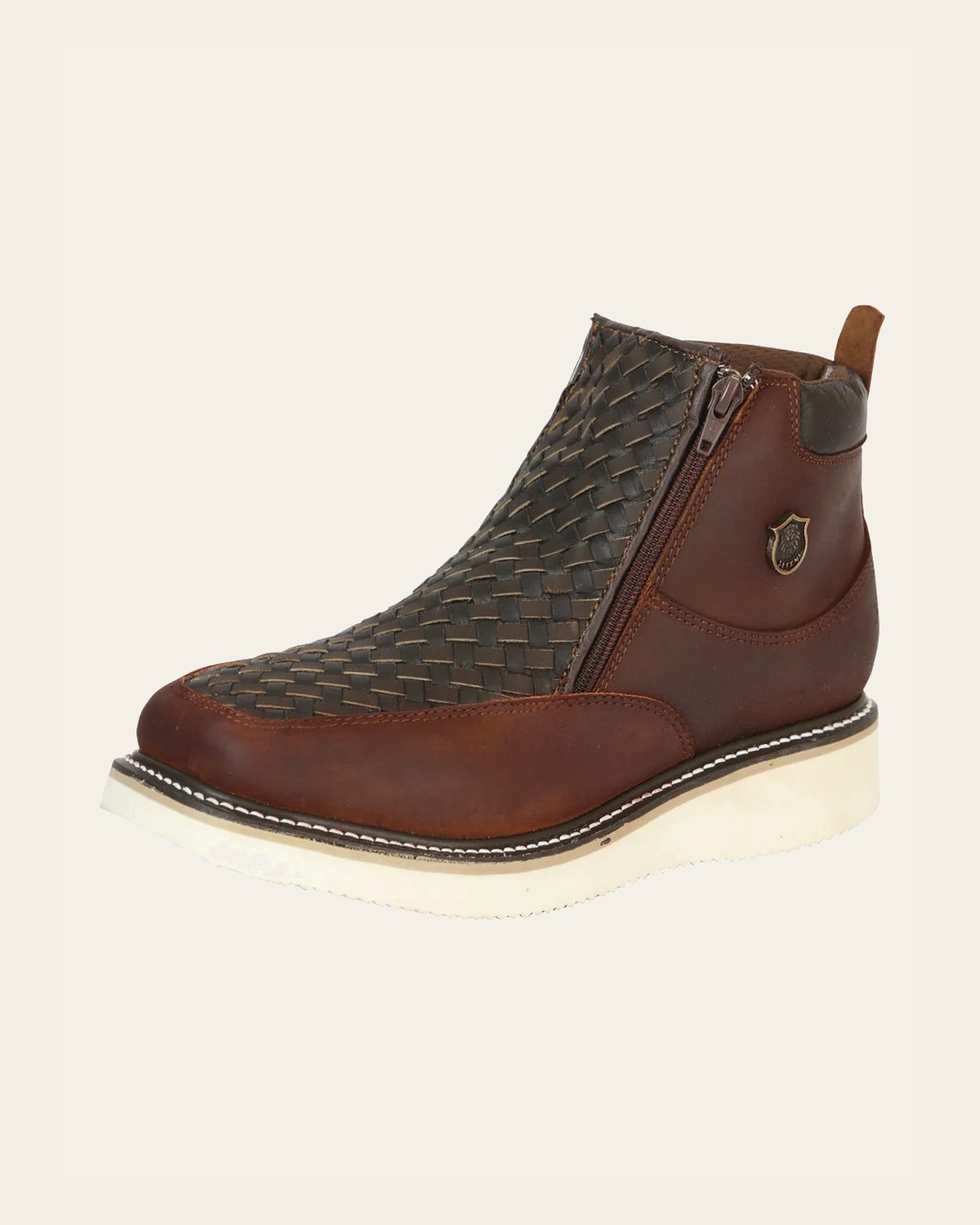 Sefeni Men’s Double Zipper Shoe Crazy Leather - Roble 45397 on a warm cream background
