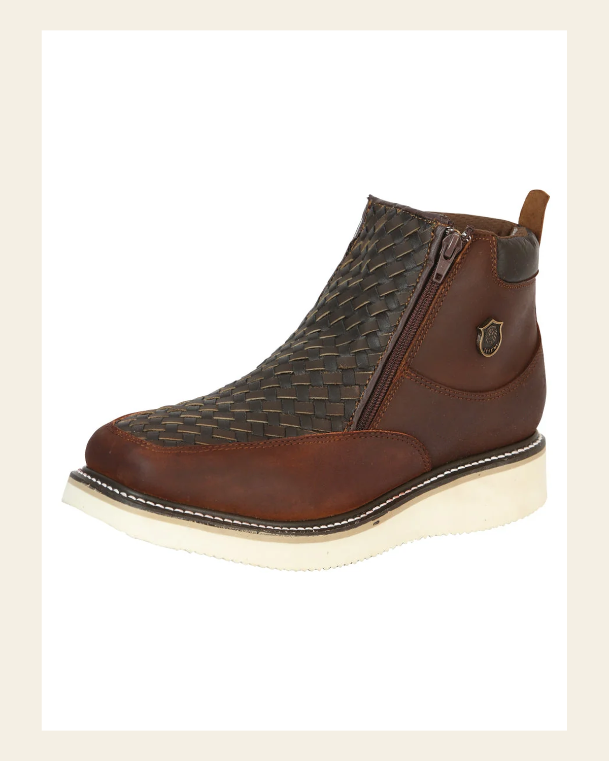 Sefeni Men’s Double Zipper Shoe Crazy Leather - Roble 45397 on a warm cream background
