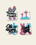 Set of 4 3D Print Easter Faith Cross Religious Pins or Magnets Made in America on a warm cream background