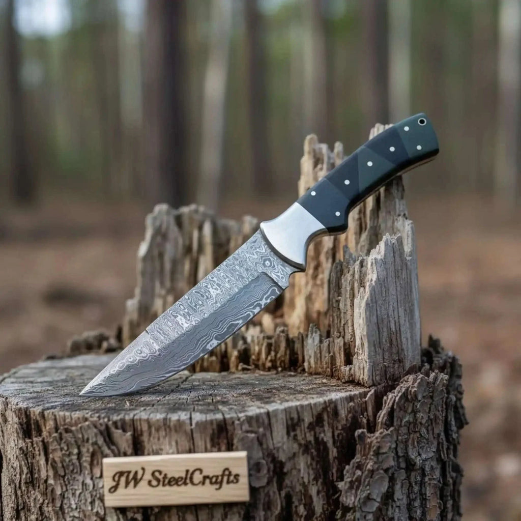 Handmade Damascus Bowie Knife with Micarta Handle