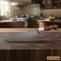 13" Raindrop Damascus Kiritsuke Kitchen Knife — 8" Blade with Rosewood Handle & Steel Bolster