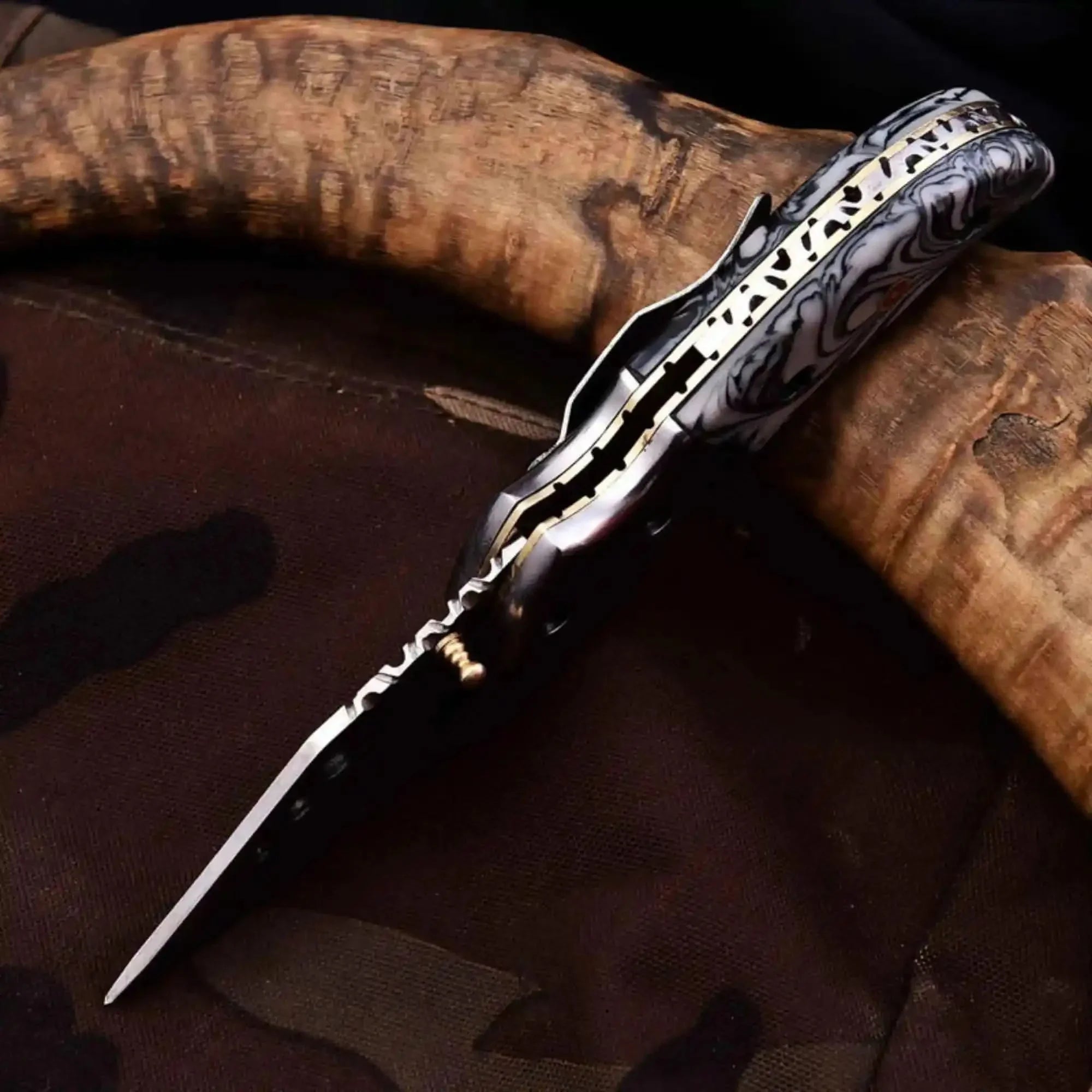 Marble Resin Folding Pocket Knife with Drop Point Blade