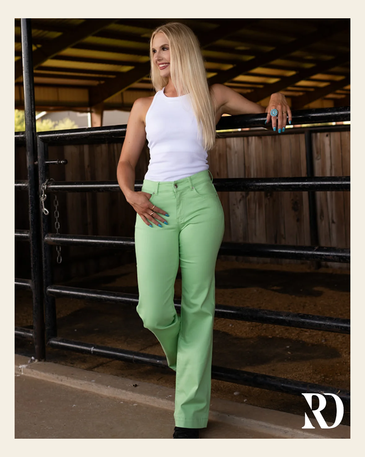 Signature Trouser - Lime Green on a warm cream background