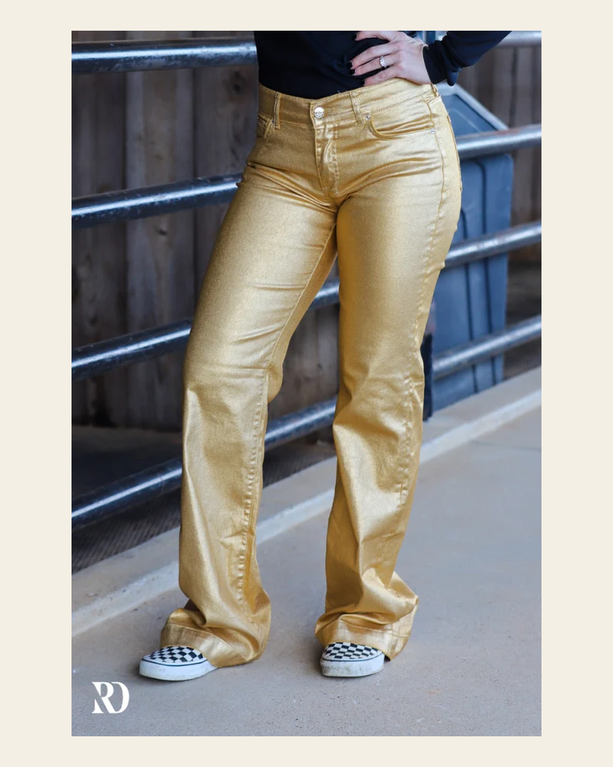 Signature Trousers - Gold Metallic (lengths) on a warm cream background