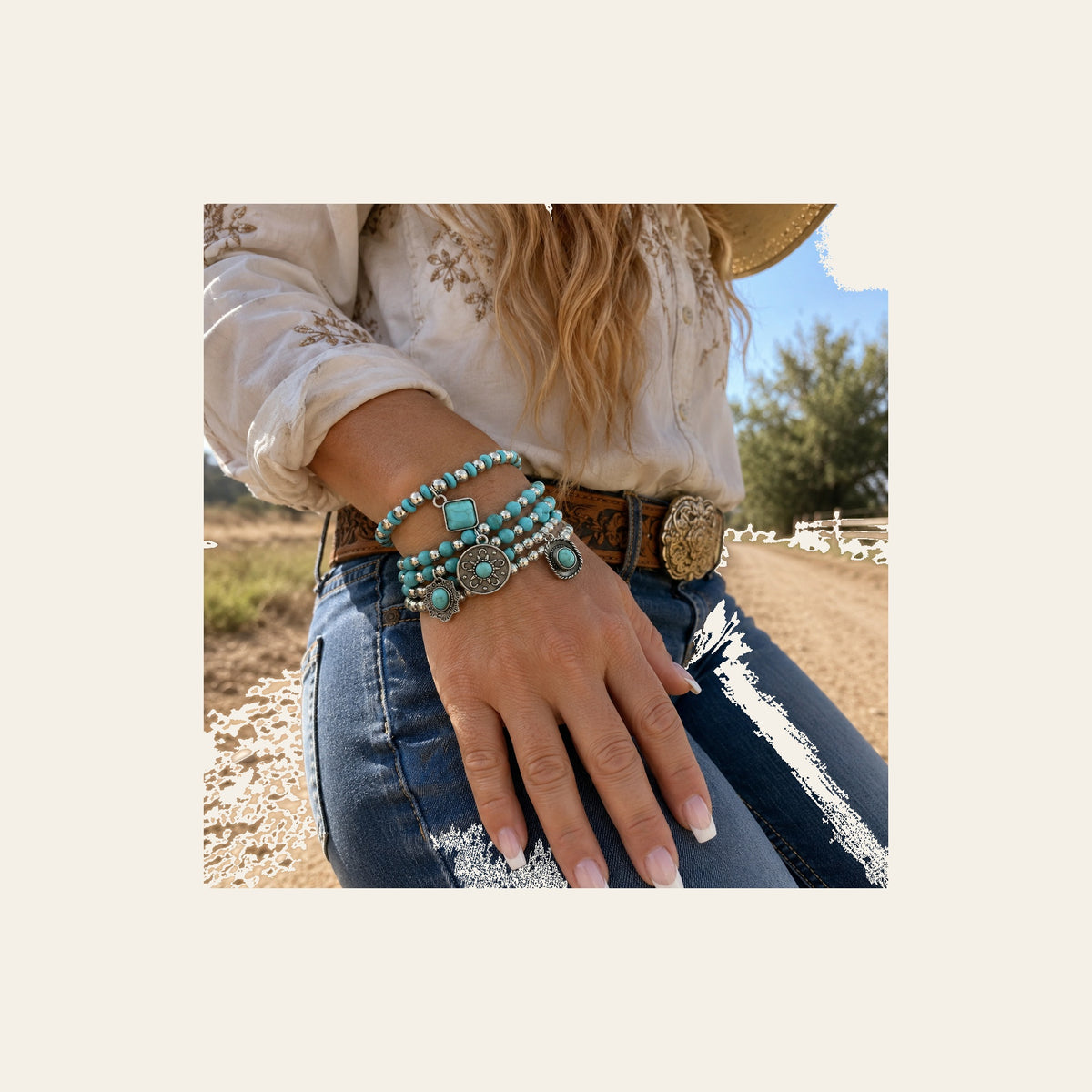 Silver and Fashion Turquoise Charm Bracelet Stack