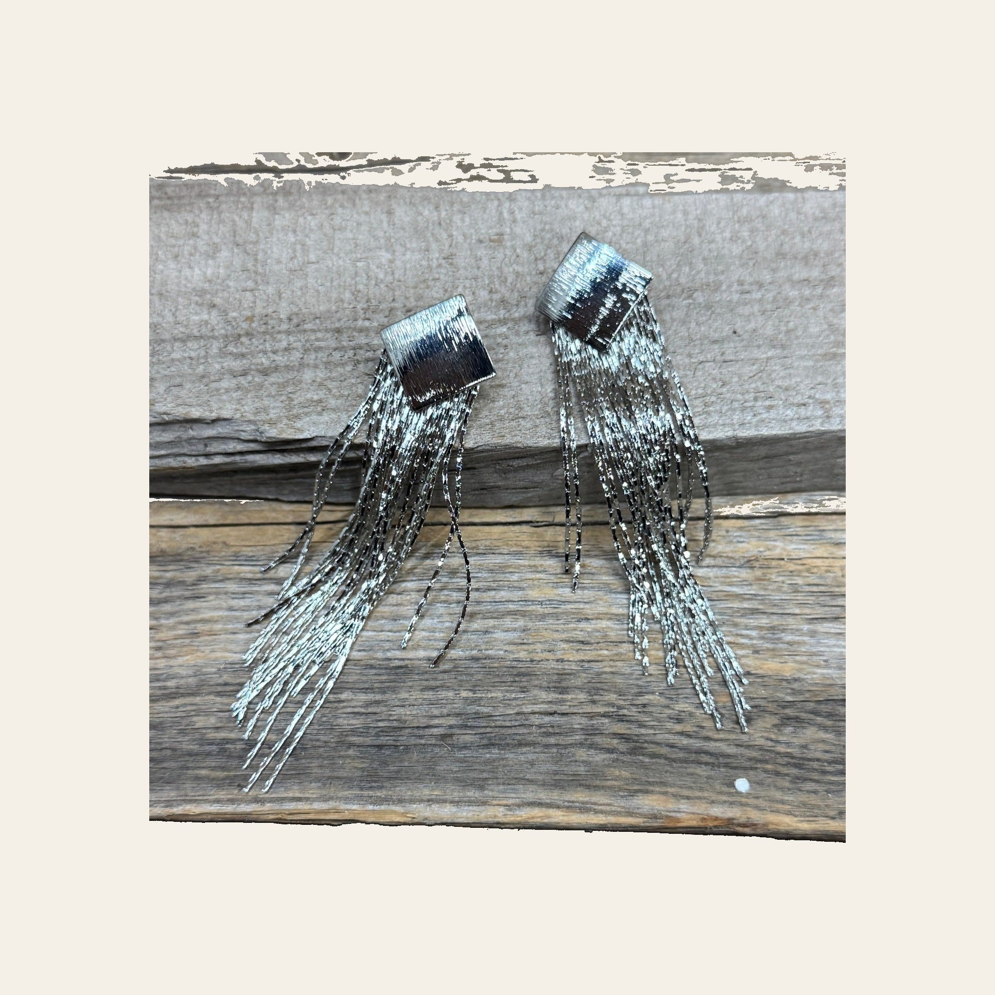 Western Boho Silver Brushed Diamond Dangle Fashion Earrings