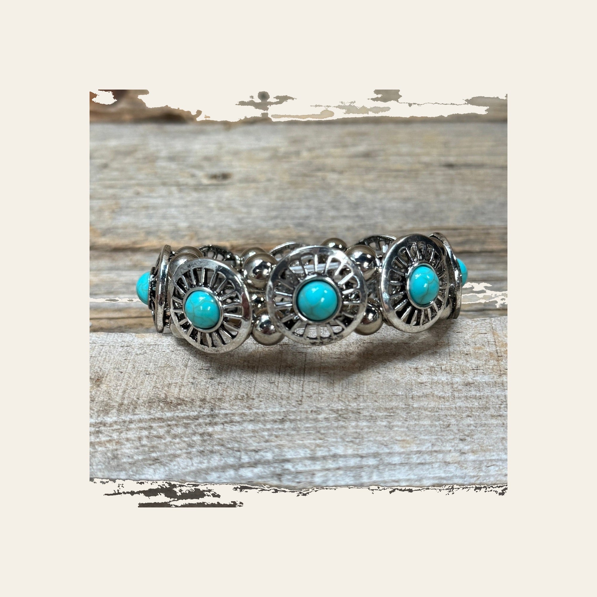 Western Silver Circle Turquoise Fashion Bracelet