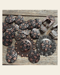 Silver - Copper Floral Western Concho W200 on a warm cream background
