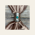 Silver Engraved Copper Leaf with Turquoise Wild Rag Slide #PS103