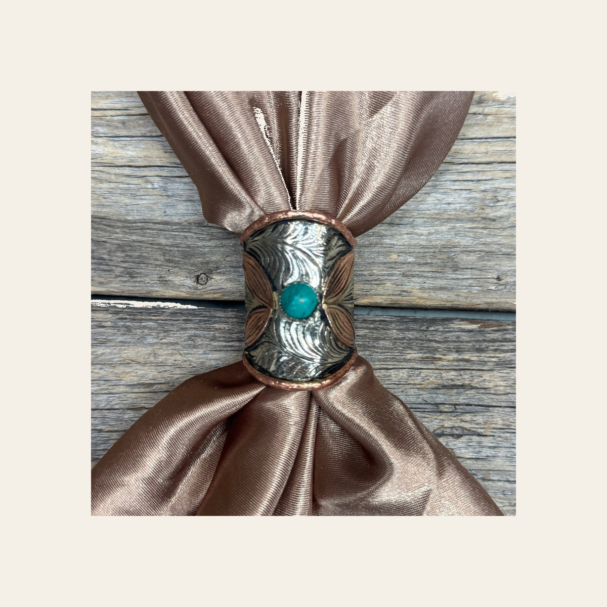 Silver Engraved Copper Leaf with Turquoise Wild Rag Slide #PS103