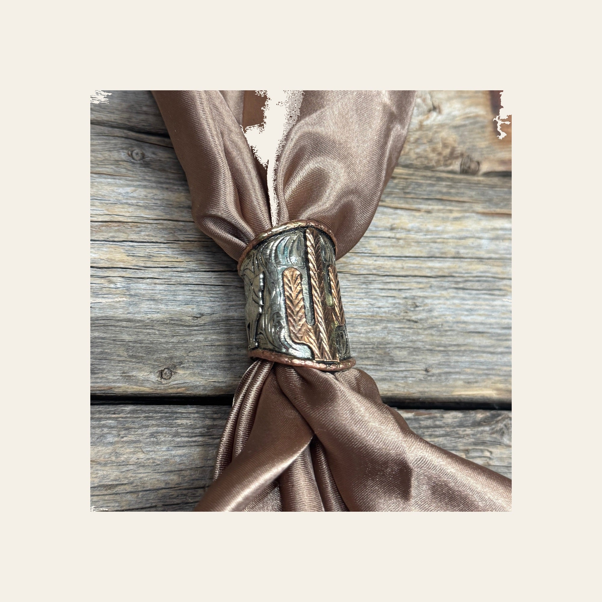 Silver Engraved Coyote N' Cactus Wild Rag Slide #PS104