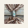 Silver Engraved Small Flower with Turquoise Wild Rag Slide #PS101