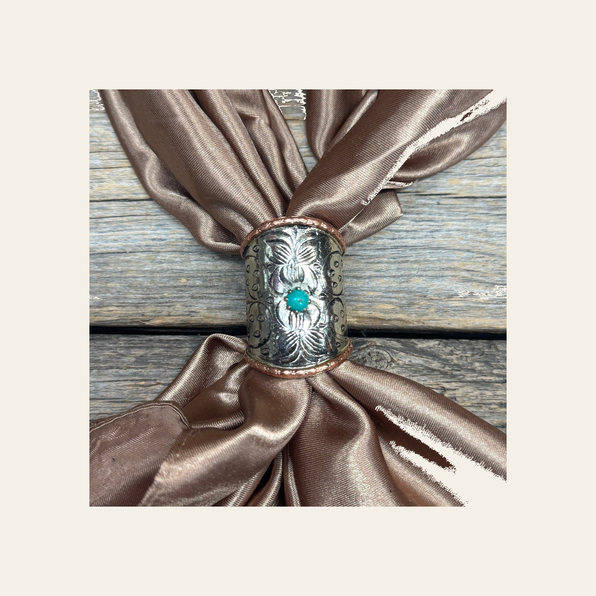 Silver Engraved Small Flower with Turquoise Wild Rag Slide #PS101