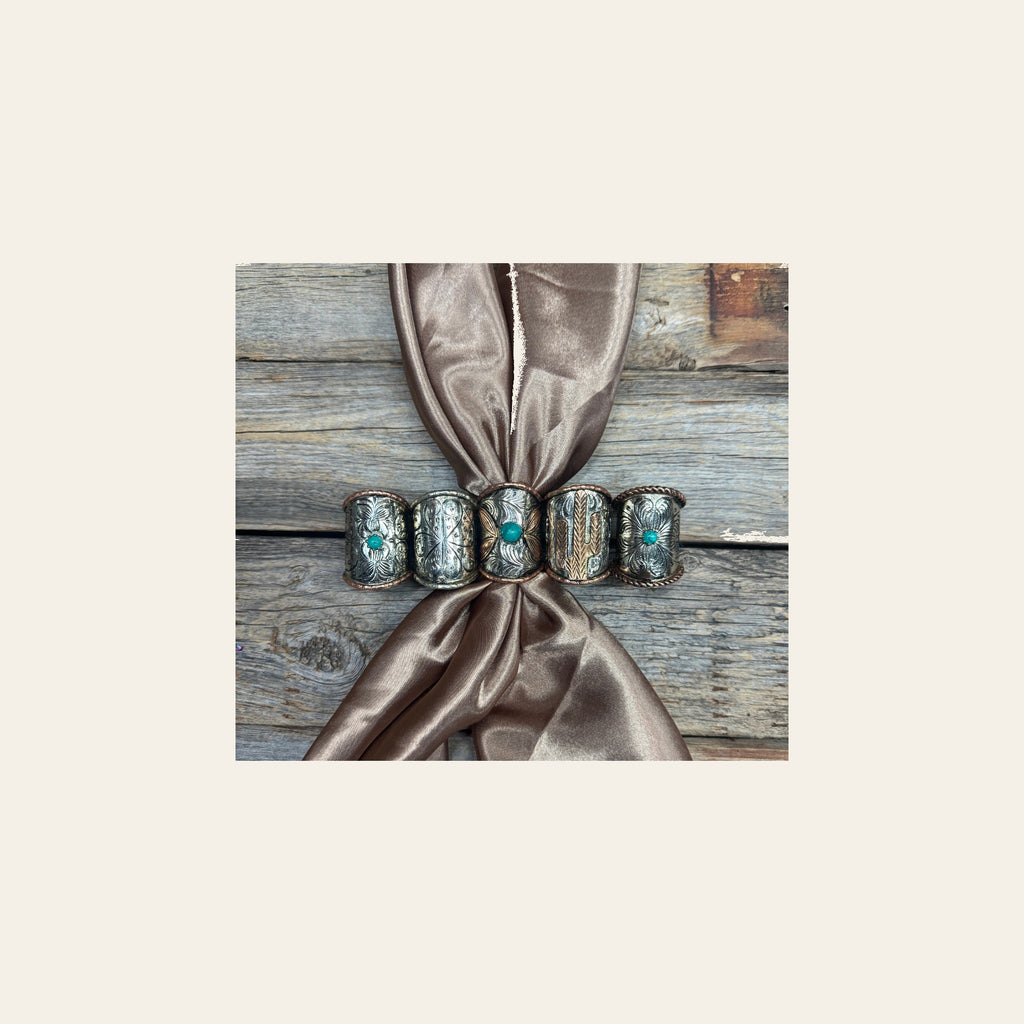Silver Engraved with Turquoise Wild Rag Slides - Assorted
