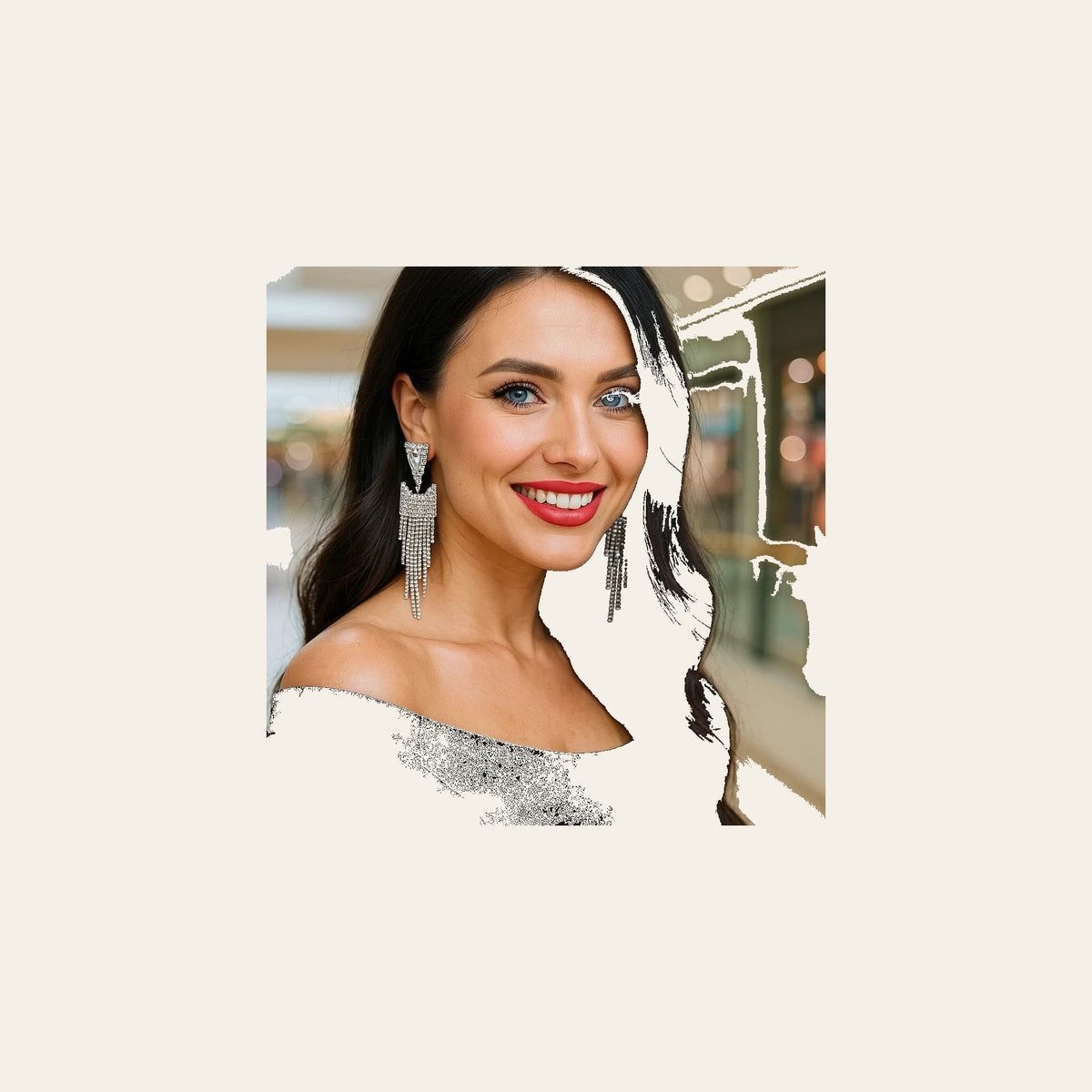 Western Silver Rhinestone Dangle Fashion Earrings