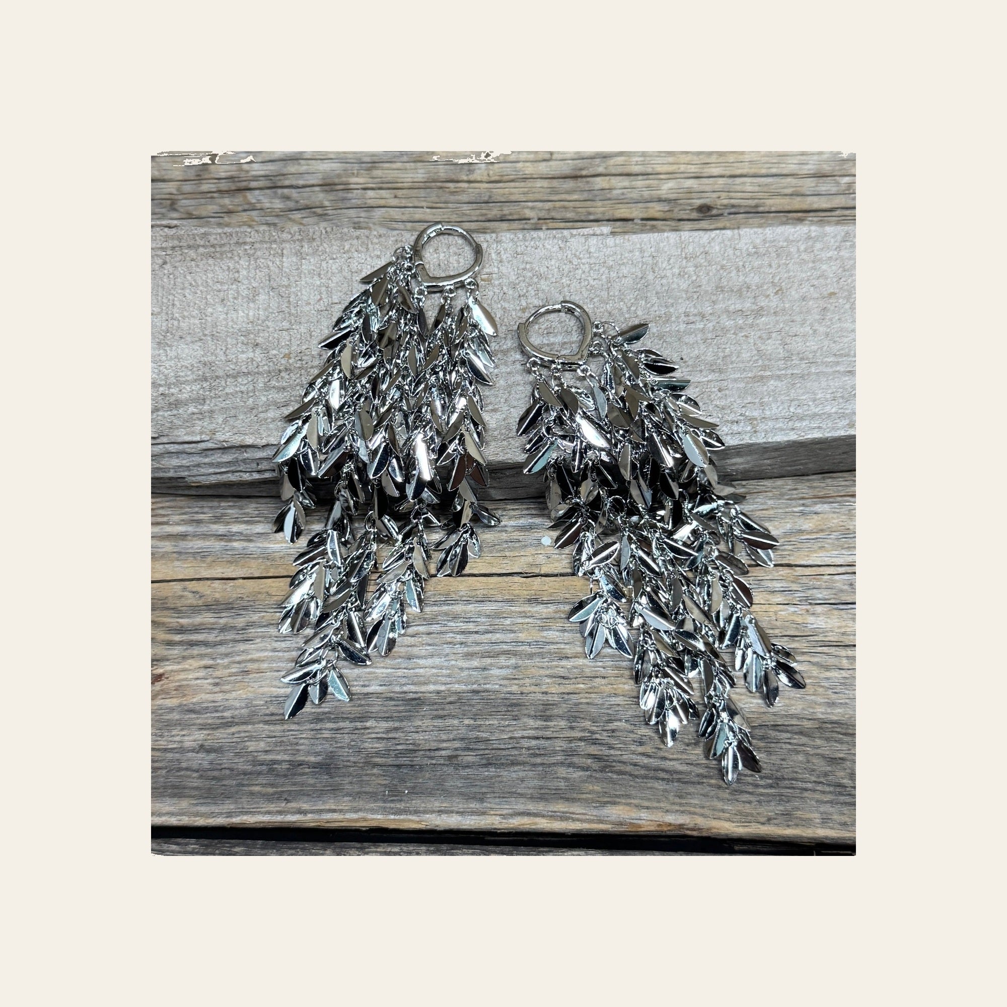 Dusty Trails Silver Long Leaves Dangle Fashion Earrings
