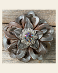 Silver Lotus Flower With Bright Silver AB 1" Concho on a warm cream background