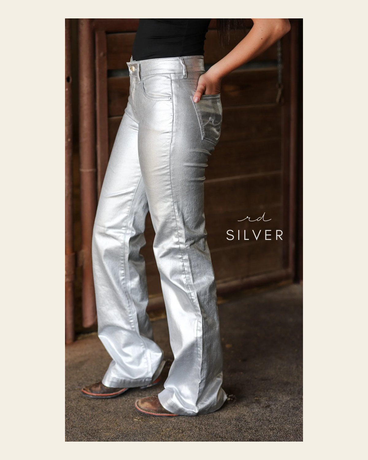 Signature Trouser- Silver Metallic on a warm cream background