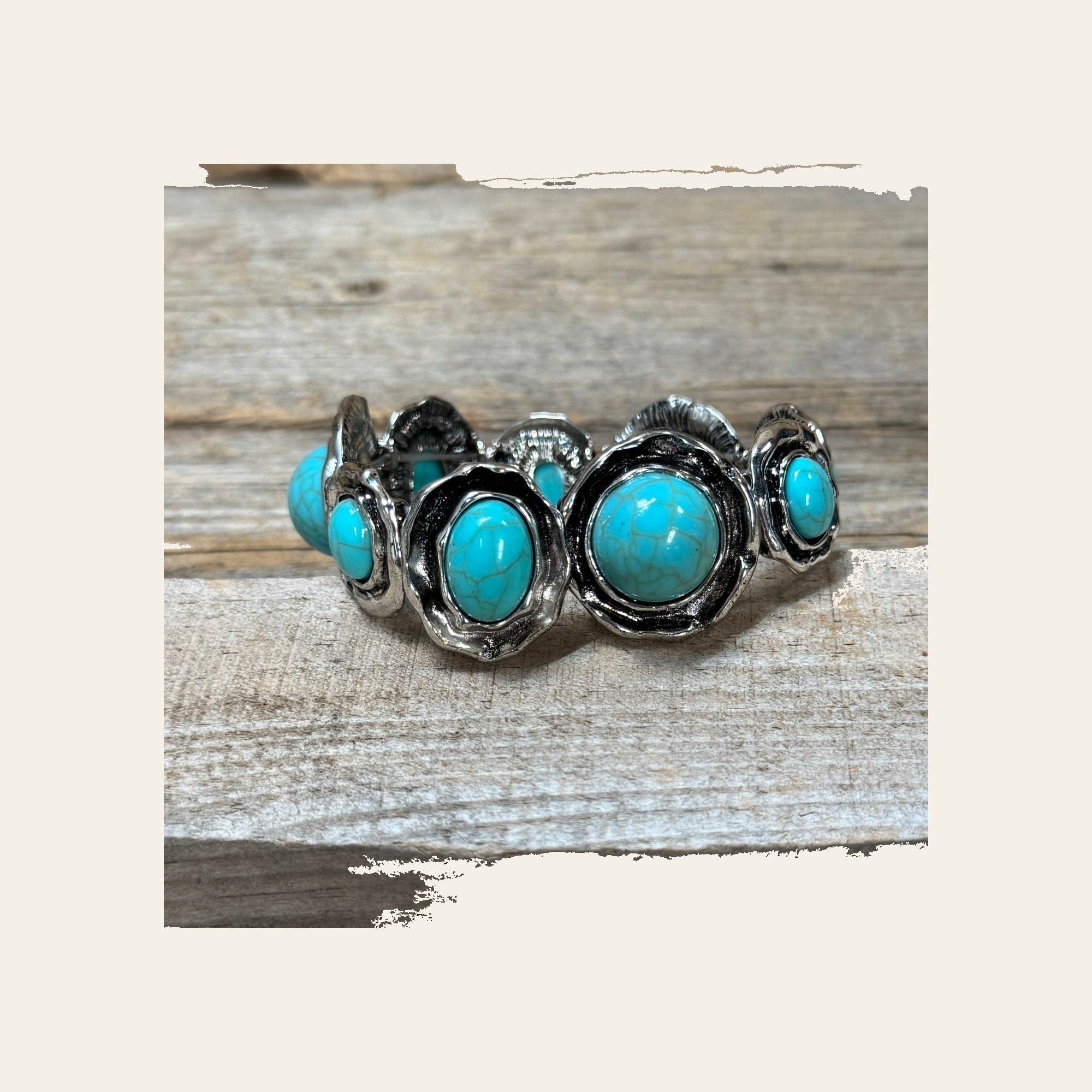 Rustic Silver Multi-Sized Turquoise Fashion Bracelet
