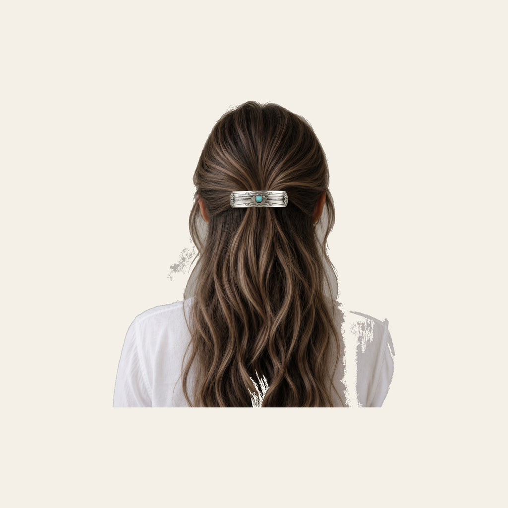 Silver Tone Fashion Turquoise Western Hair Barrette