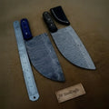 Hammer Forged Damascus Chinese Cleaver & Curved Butcher Knife Pair – Black & Blue Pakka Wood Handles