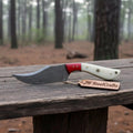 Damascus Skinner Knife Bone Red Pakka 6” Overall