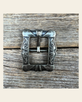 Small Antique Silver Cart Buckle W159B on a warm cream background