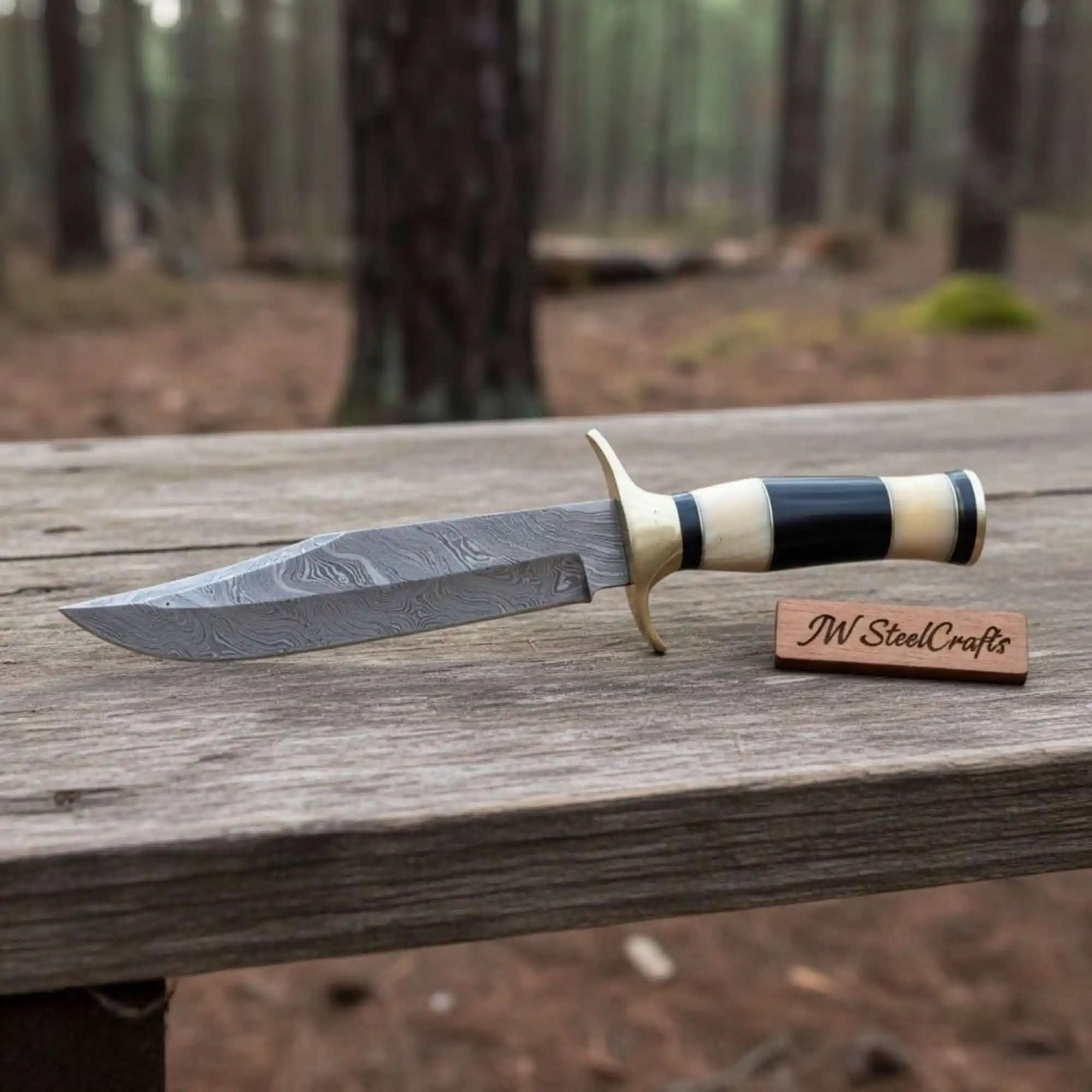 Sheffield Clip Point Bowie Knife Hand Forged Damascus Steel Custom Handmade Bowie JW SteelCrafts