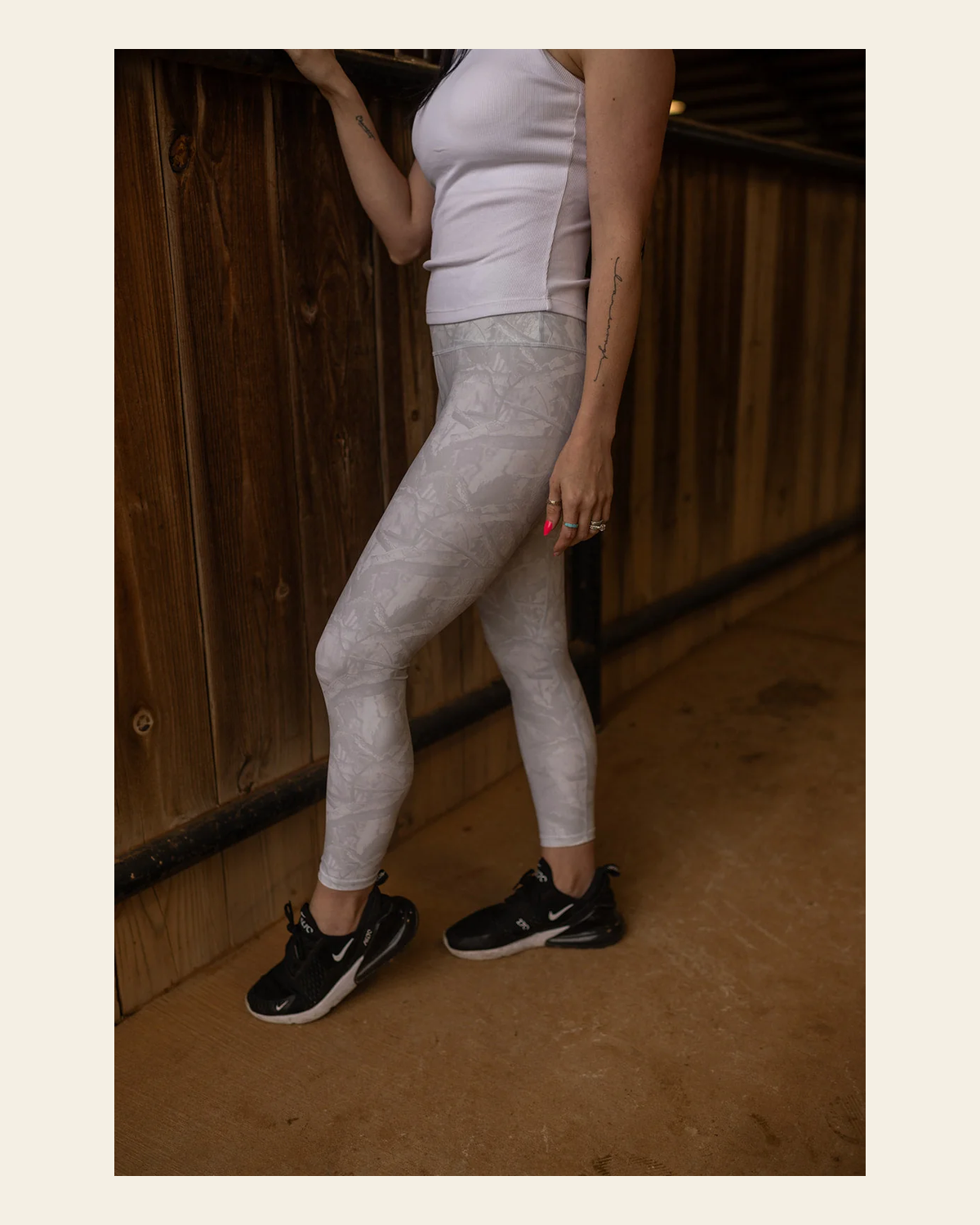 Vital Leggings | Snow Camo on a warm cream background