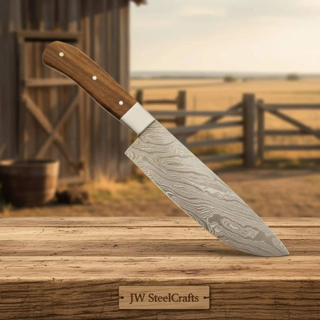 5 Piece Damascus Kitchen Knife Set - Walnut Wood Handle Professional Cooking Knife Set