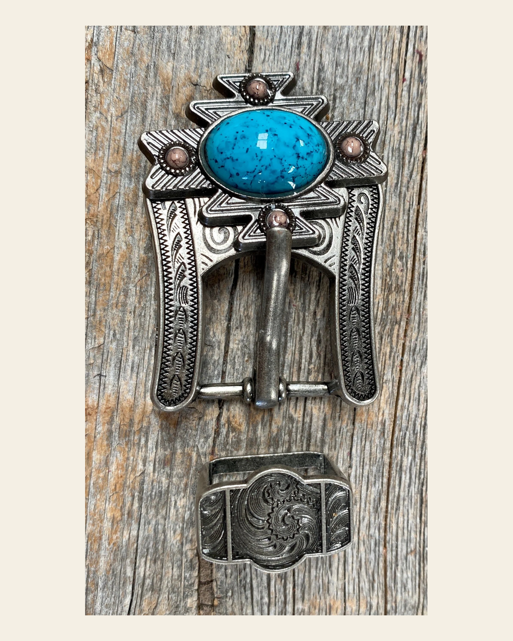 South West Turquoise Concho Buckle Adapter W204ASBA on a warm cream background