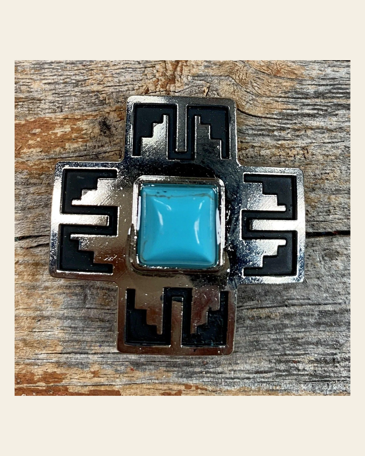 Southwest Antique Silver Turquoise 1.5" Concho W201L on a warm cream background