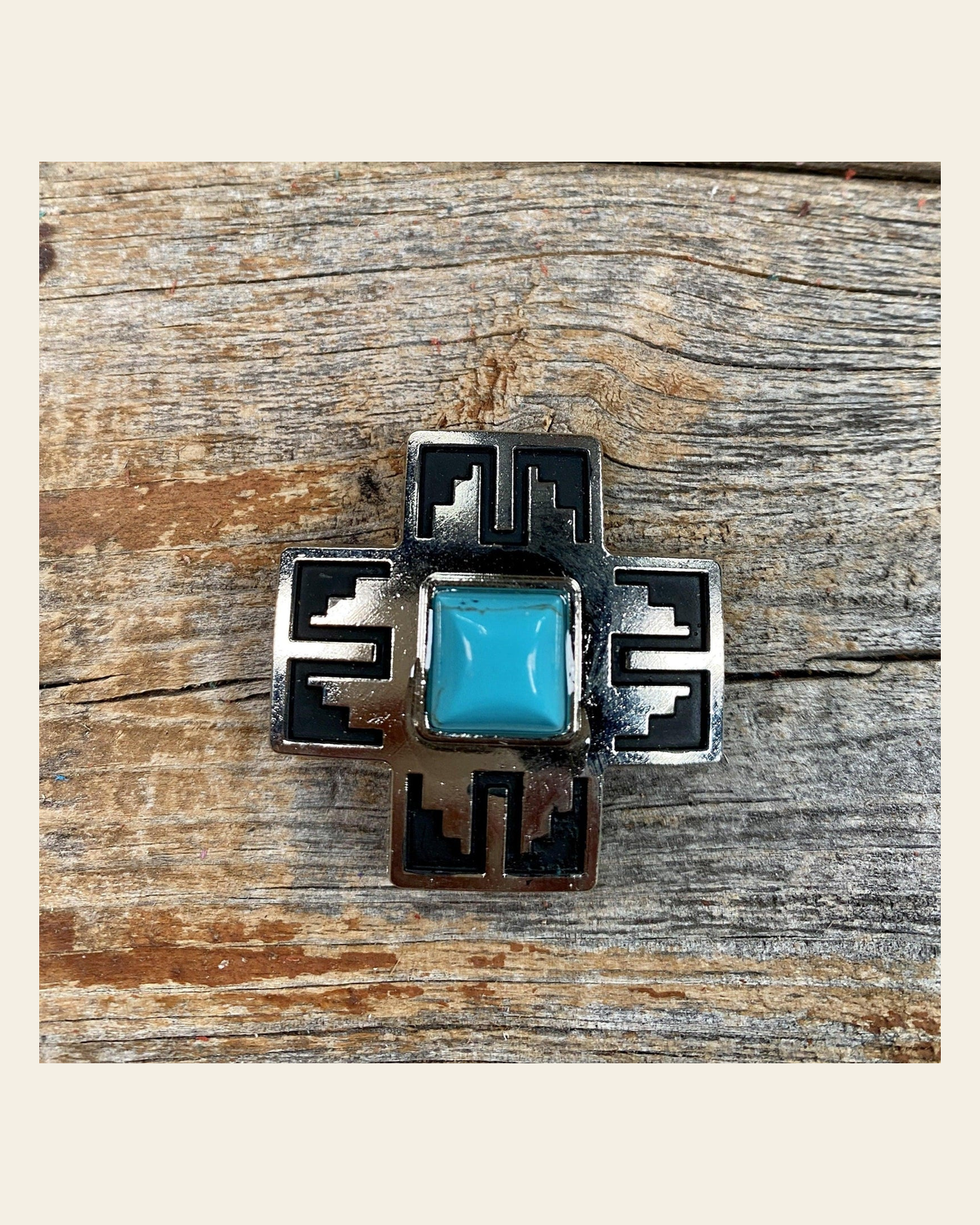 Southwest Antique Silver Turquoise 1" Concho W201S on a warm cream background
