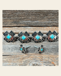 Southwest Antique Silver Turquoise Saddle Set SSW201 on a warm cream background