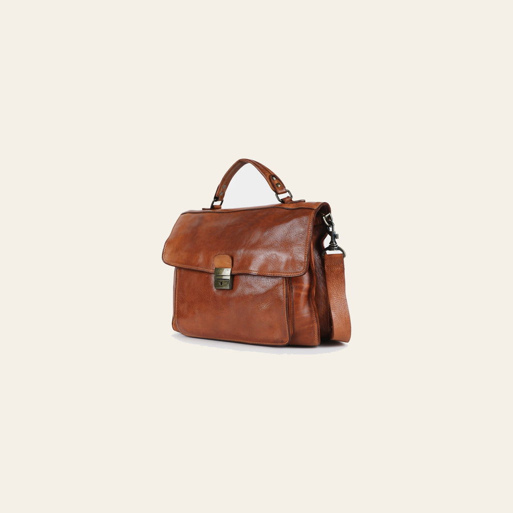 Spaghetti Western Swc171Tan Briefcase Vintage Handmade Drum Dyed Genuine European Cowhide Leather Women Bag Western Handbag Purse