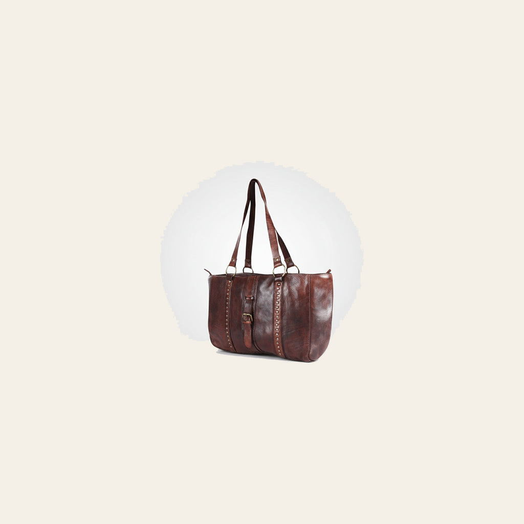 Spaghetti Western Swc186Brn Tote Vintage Handmade Drum Dyed Genuine European Cowhide Leather Women Bag Western Handbag Purse