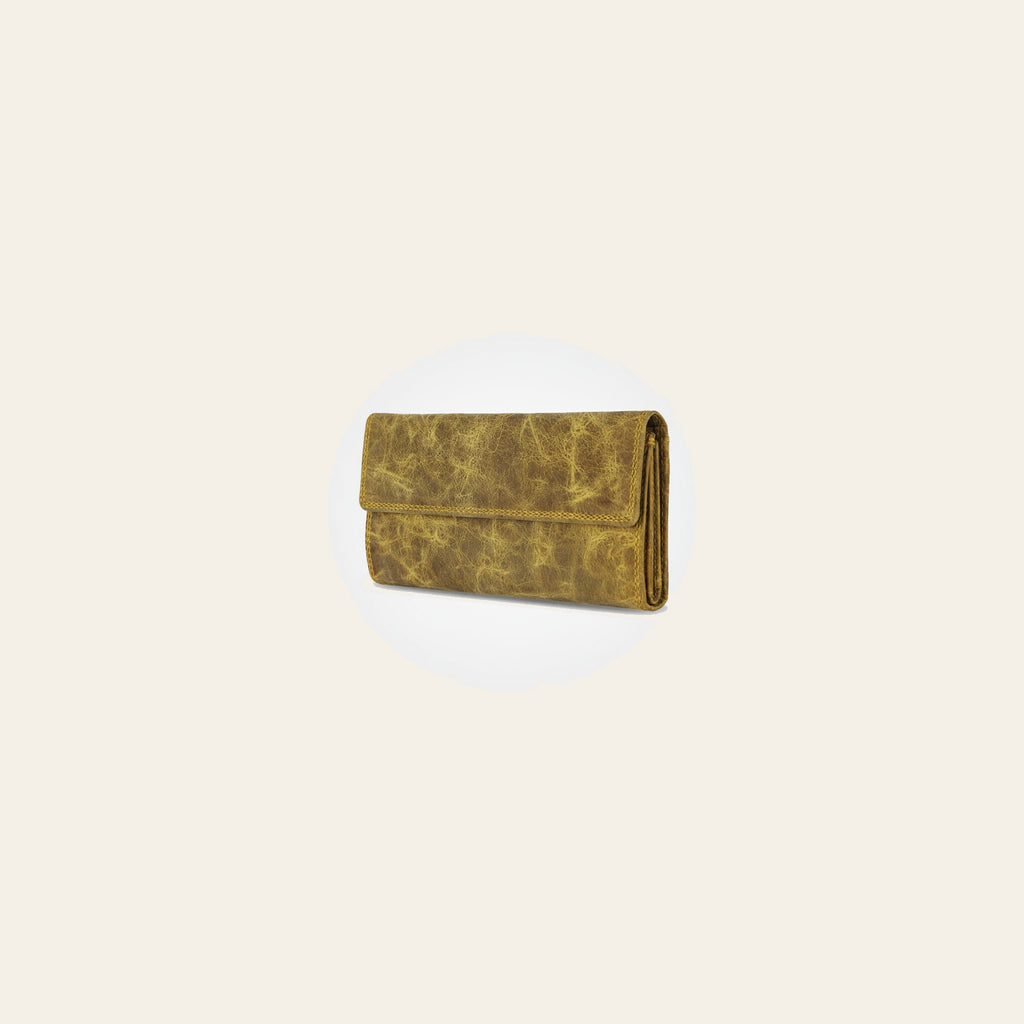 Spaghetti Western Swc458Ylo Wallet Vintage Handmade Drum Dyed Genuine European Cowhide Leather Women Bag Western Handbag Purse