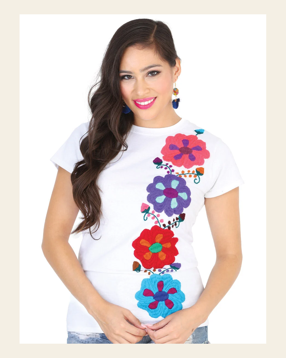 Artisanal Embroidered Sport T-Shirt 50% Cotton 50% Polyester White 601987 on a warm cream background