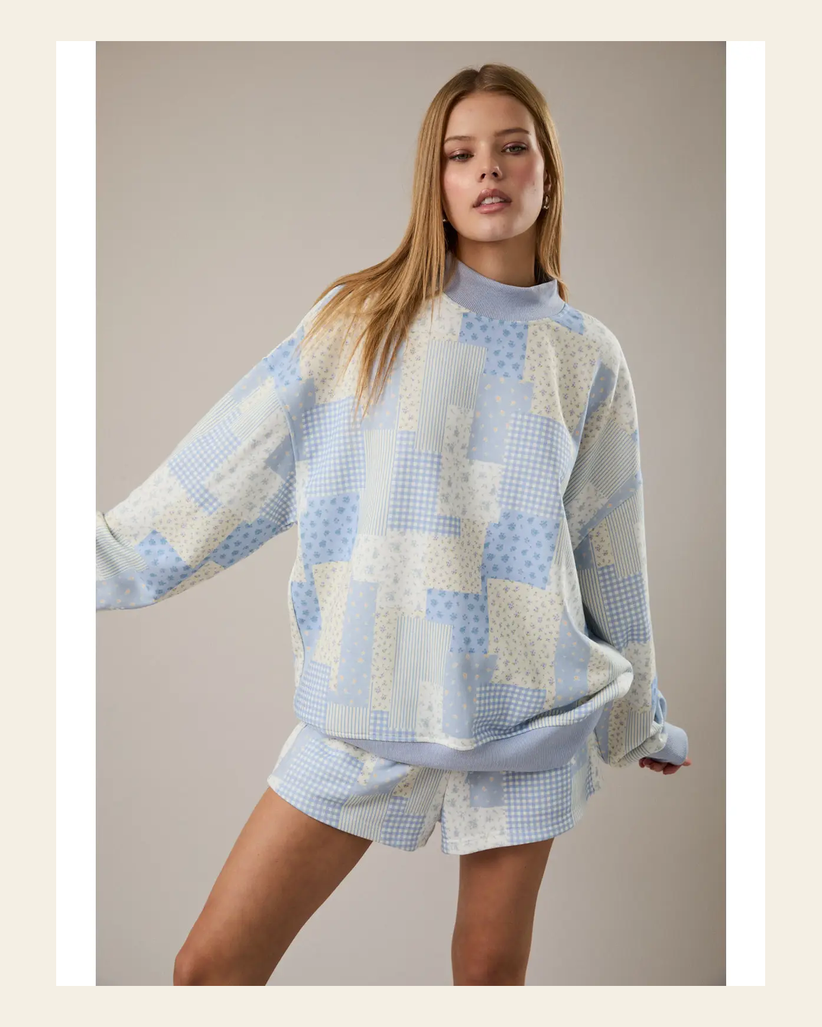 Spring Breeze Patchwork | Crewneck on a warm cream background