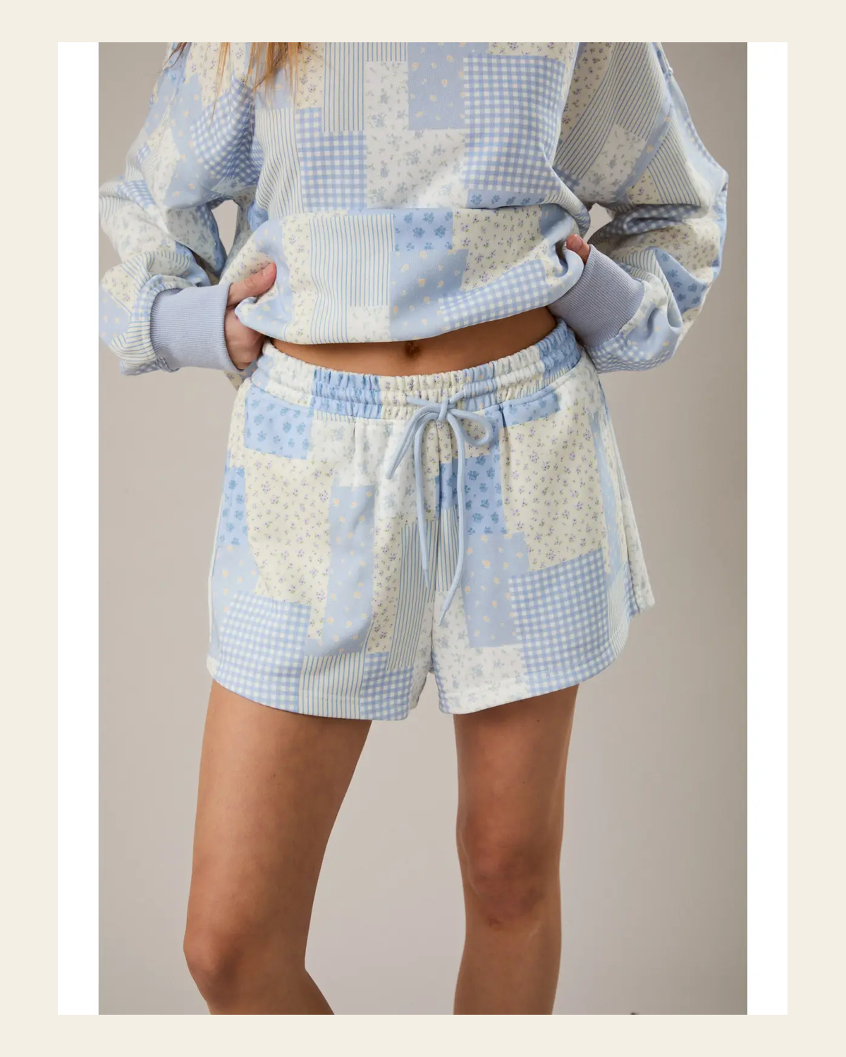 Spring Breeze Patchwork | Shorts on a warm cream background