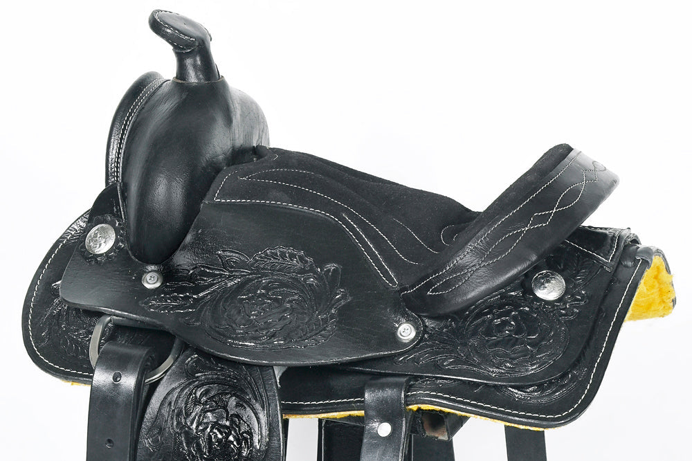 Comfytack Black Western Kids Youth Children Miniature Pony Saddle Leather Trail Tack | Hand Tooled Saddle | Western Saddle | Saddle for Horses | Horse Tack Set