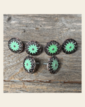 Copper & Antique Silver Turquoise Flower Saddle Set SSW122 on a warm cream background