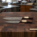 2-Piece Raindrop Damascus Carving & Utility Knife Set — 11" Blades with Bone and Rosewood Handles