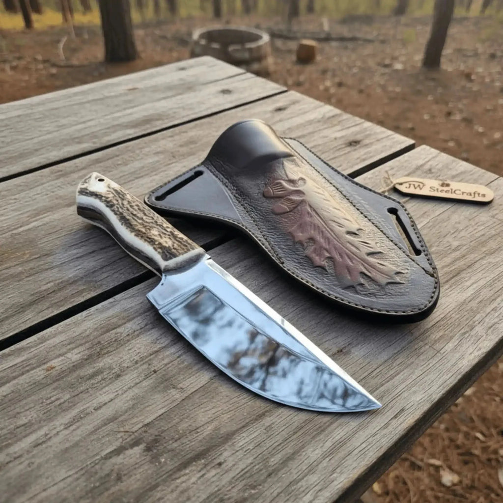 Stag Handle Hunting Knife Stainless Steel or Damascus Blade