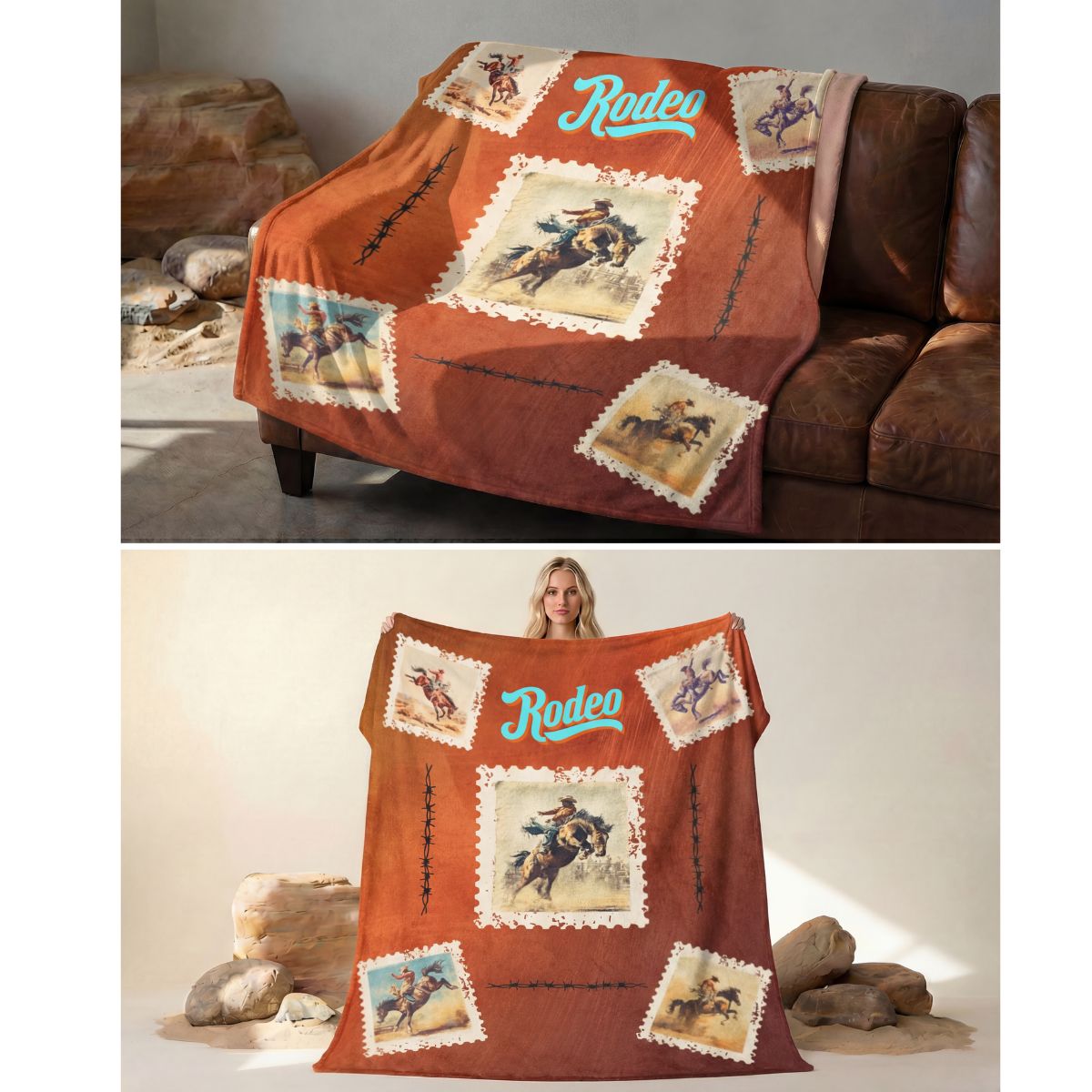 Baha Ranch Old Rodeo Western Throw Blanket 60" x 80" Ultra Soft Made in America by Baha Ranch Western Wear - product image 3